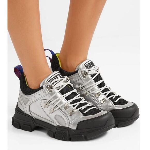 Gucci Flashtrek Mesh Leather Fashion Sneakers Lace Up Cyberpunk Sz 35.5 US 5.5 - Picture 1 of 10